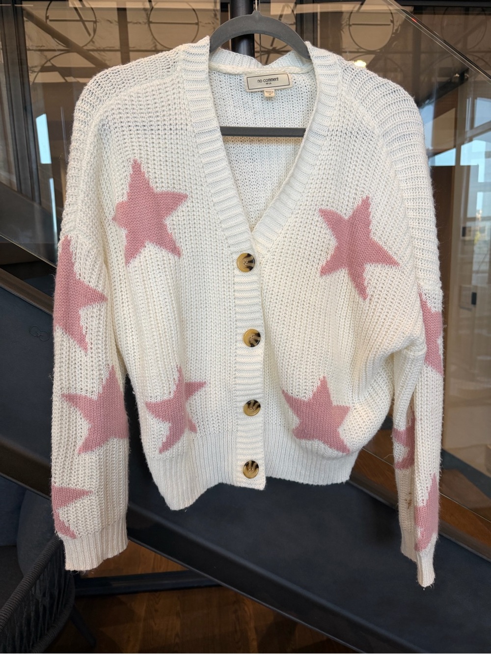 White Cream Pink Star Cardigan